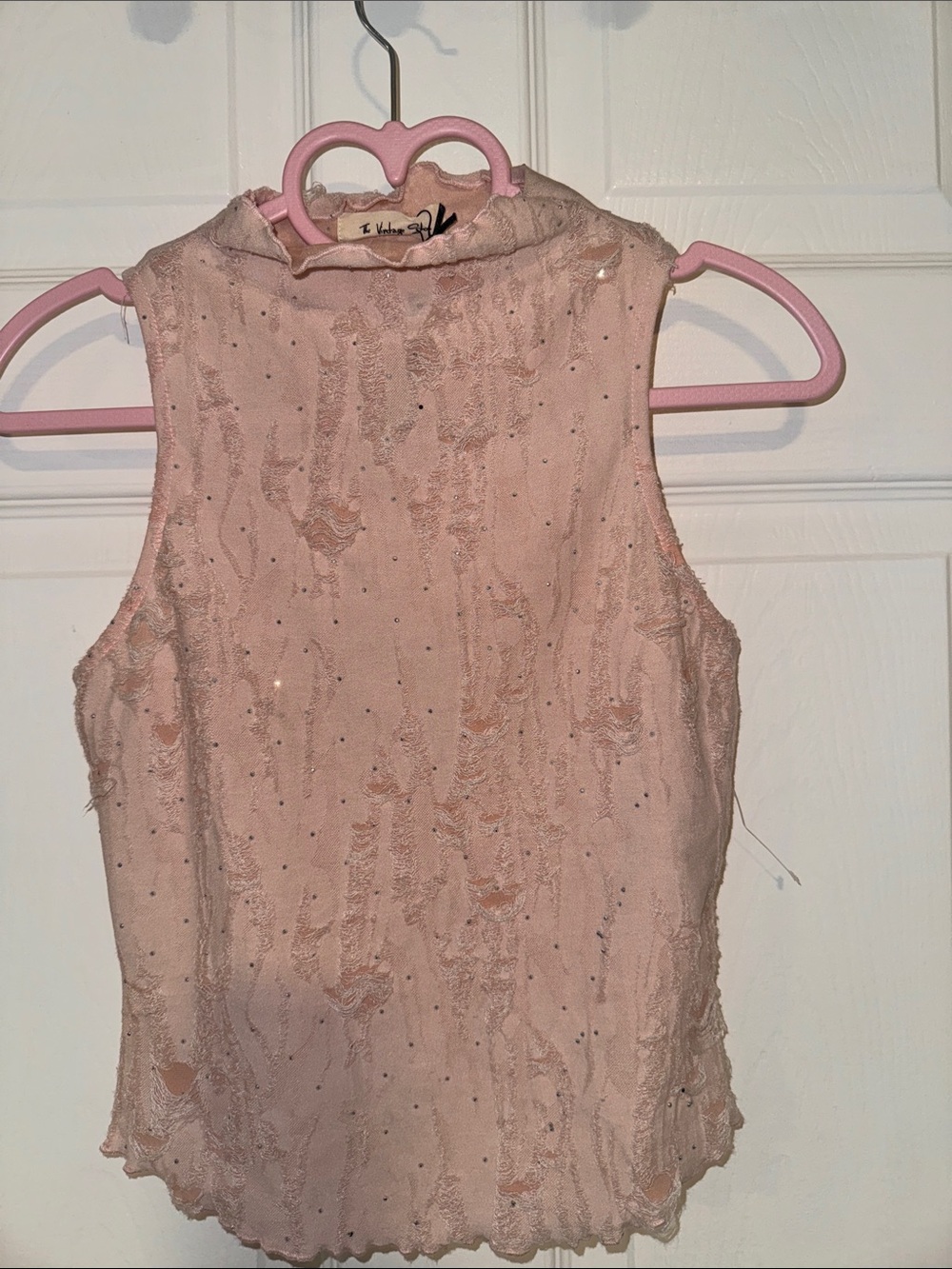 Sleeveless Pink Lace Mock Neck Top - Unbranded